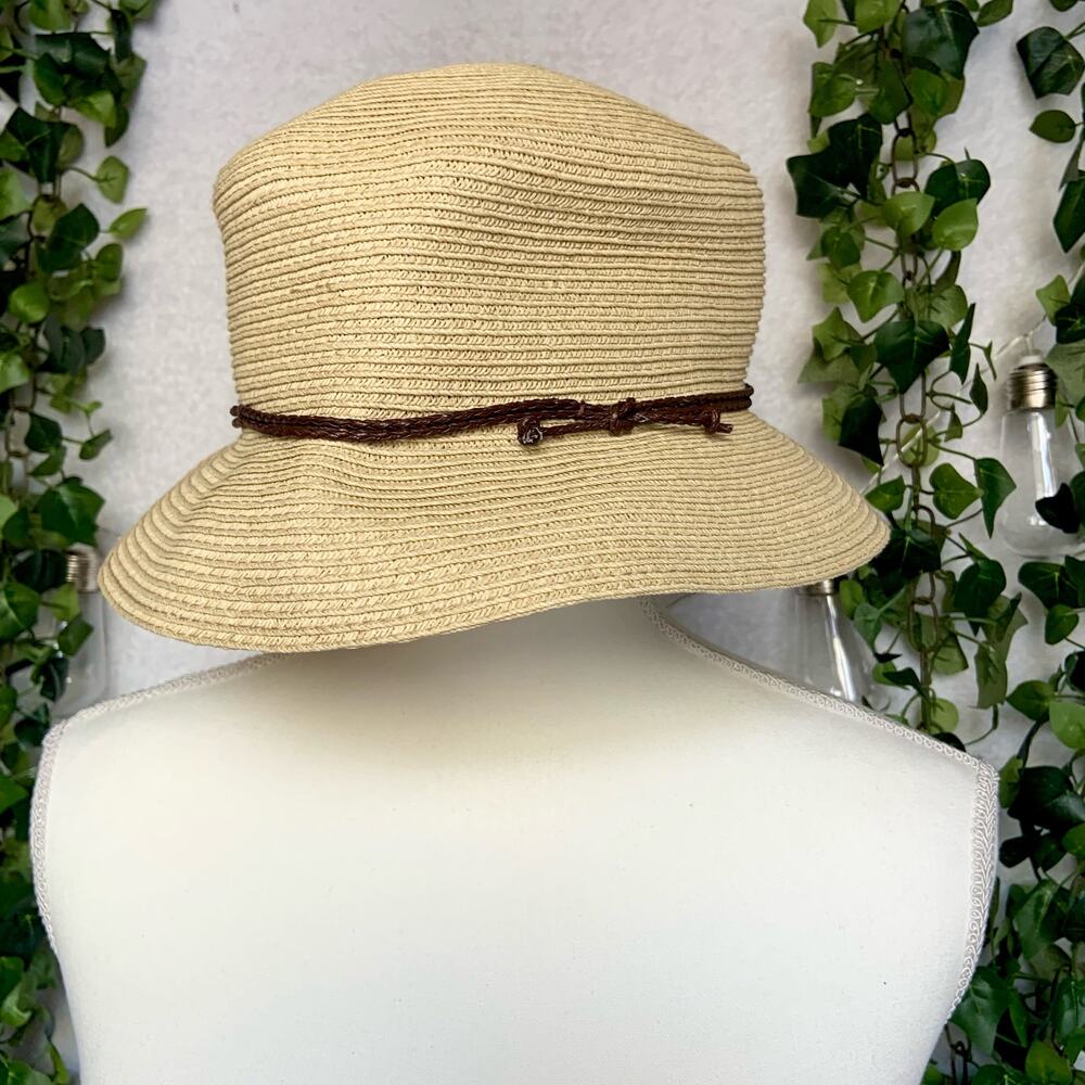 Nine West Beige Classic Straw Beach Sun Bucket Hat Women's One Size - Picture 1 of 7